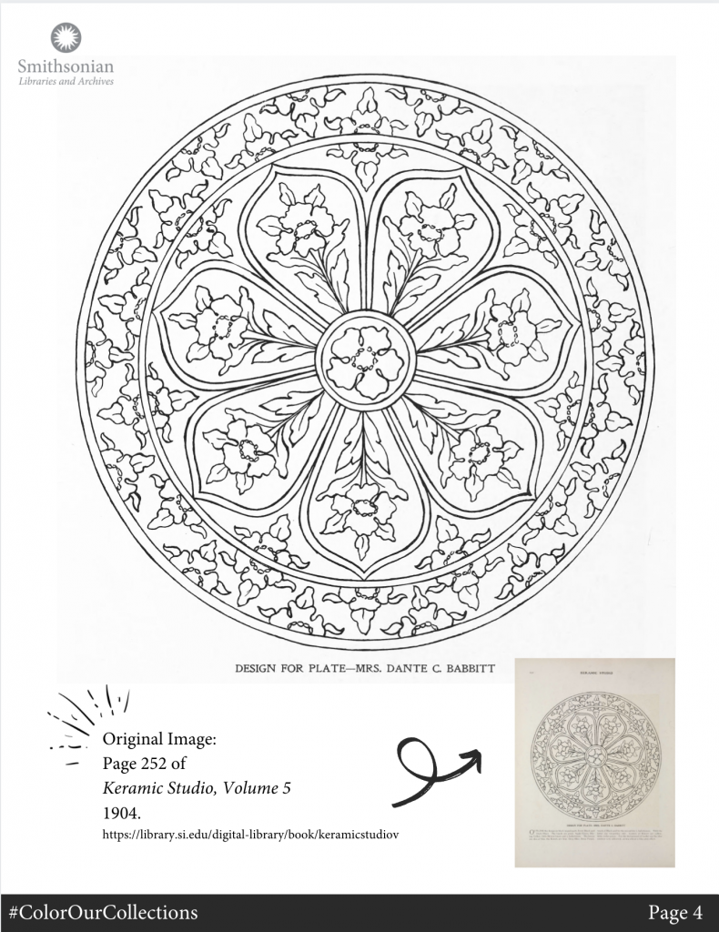 Black and white illustration of circular design for ceramic decoration.