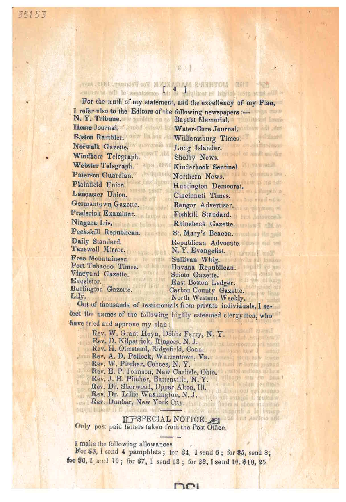 list of references including newspaper editors and clergymen