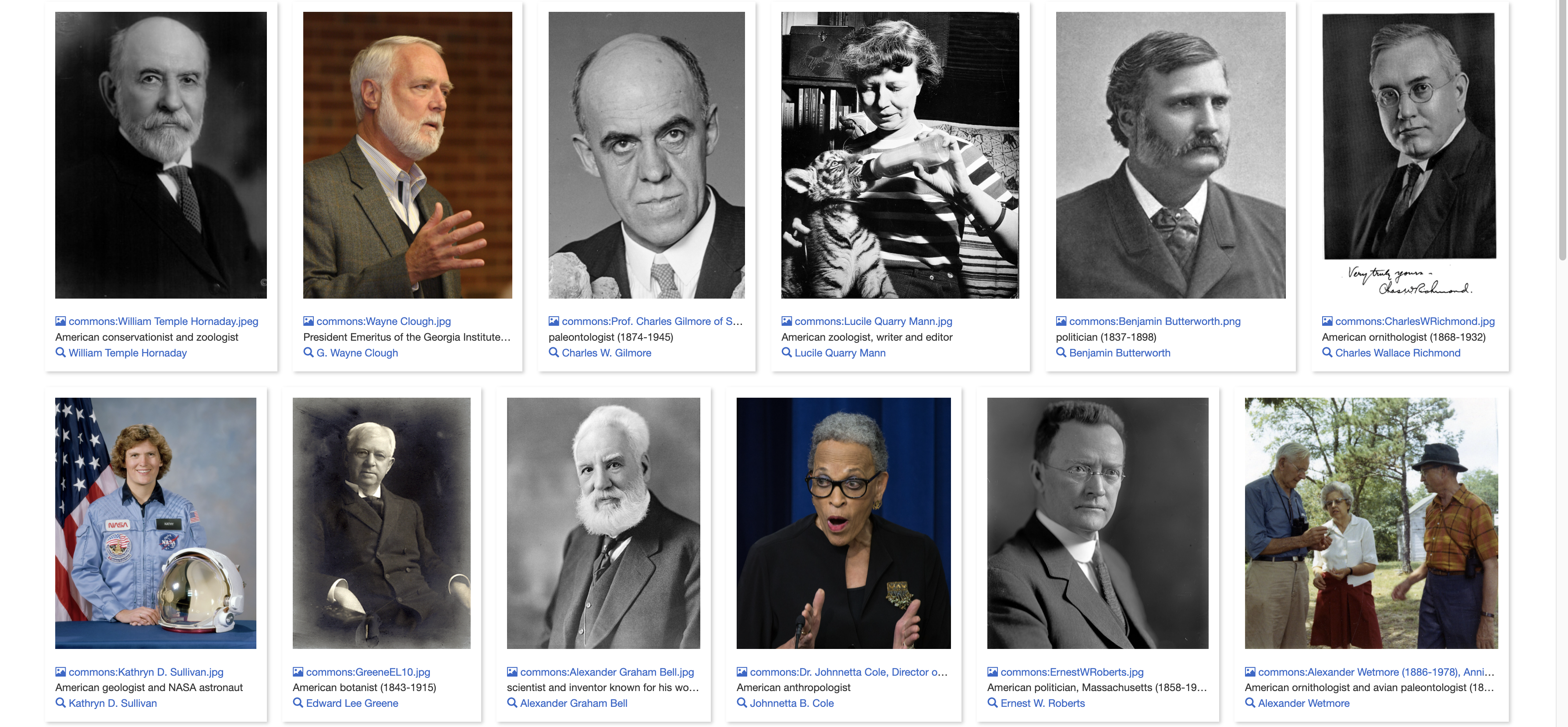 Screenshot of webpage with portraits of researchers and biographical data.