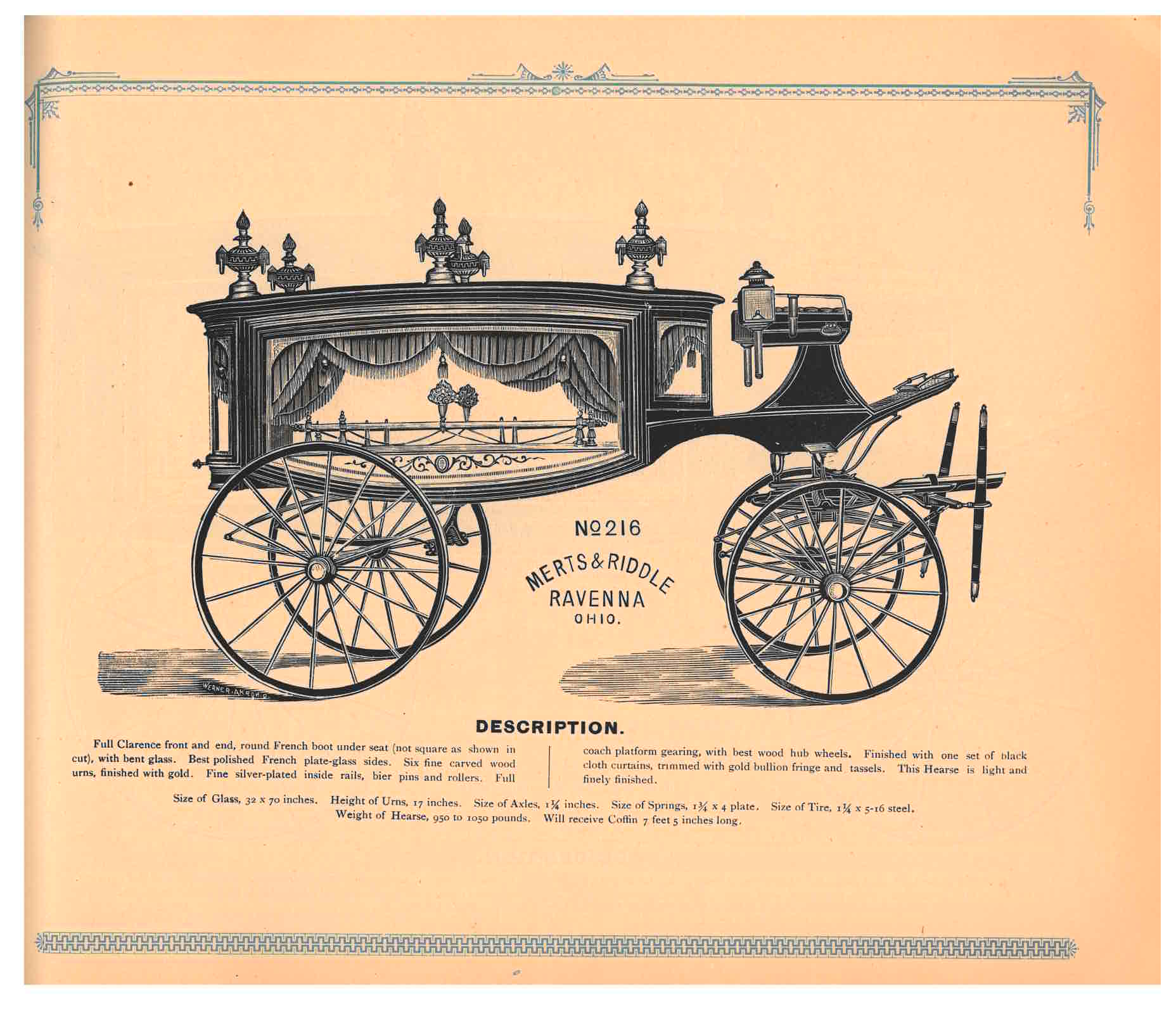 No. 216 horse-drawn hearse with glass sides (horses not shown)