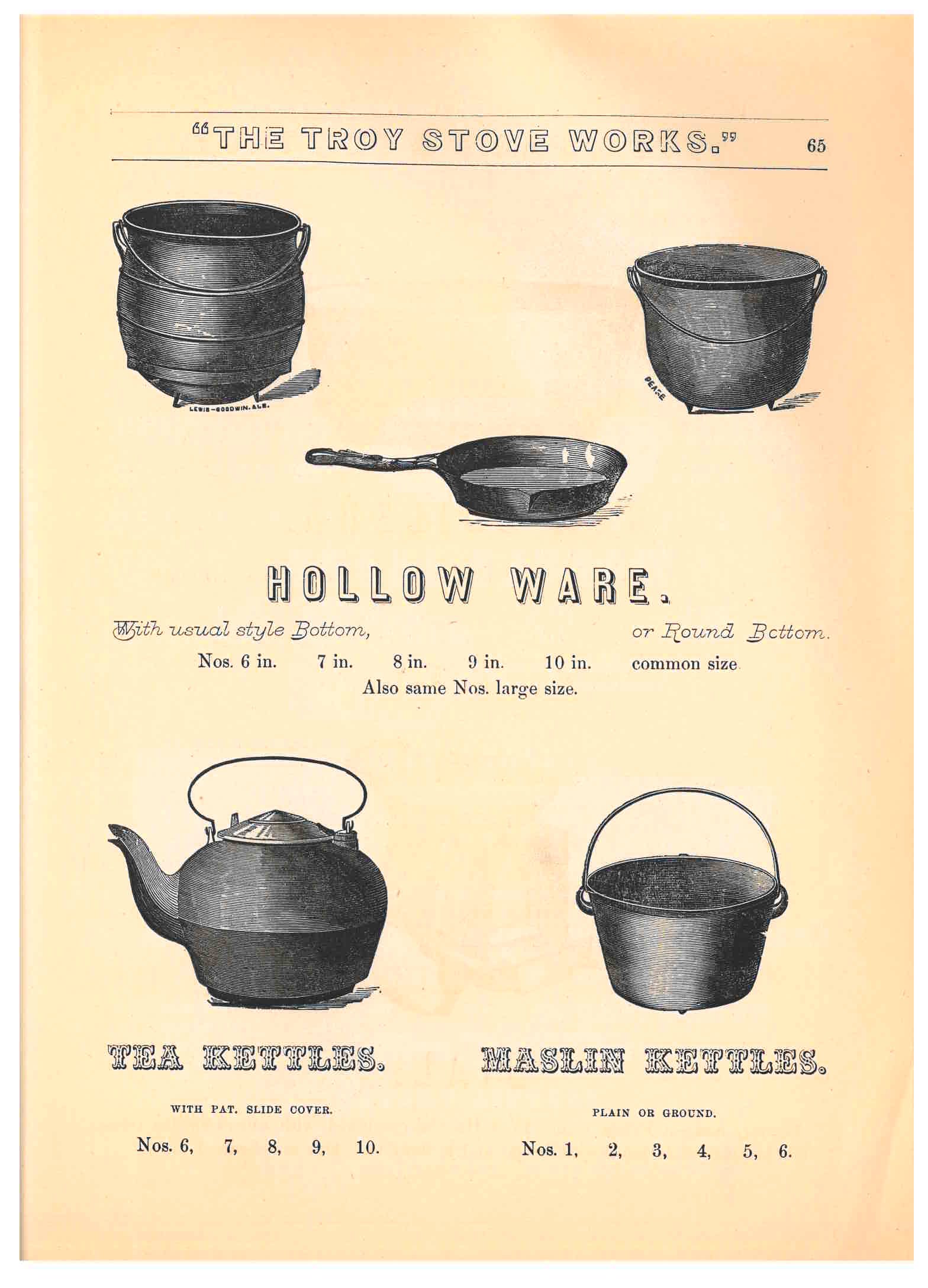hollow ware, pots, pan, tea kettle, and maslin kettle