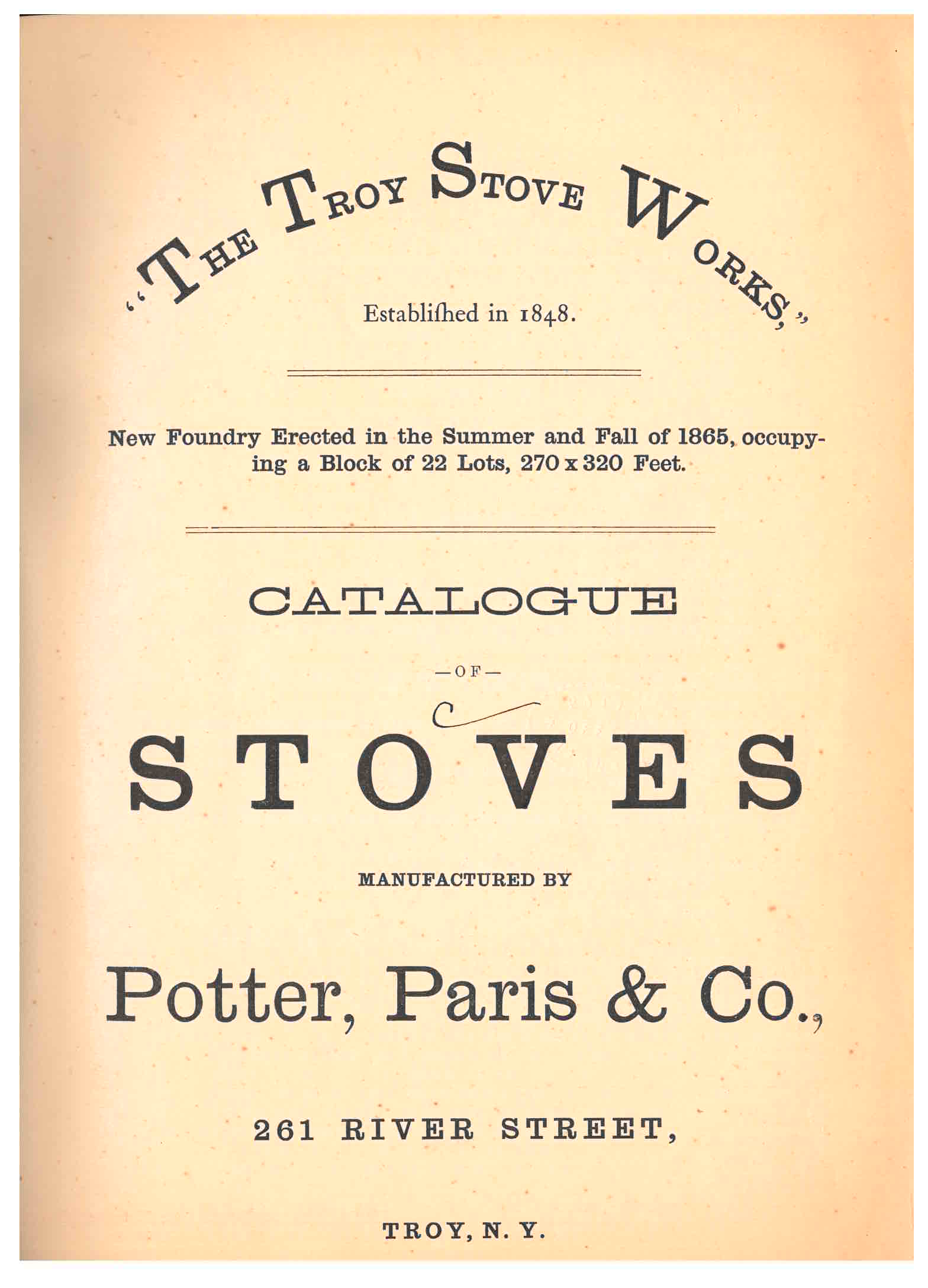 title page of Catalogue of Stoves by Potter, Paris & Co.