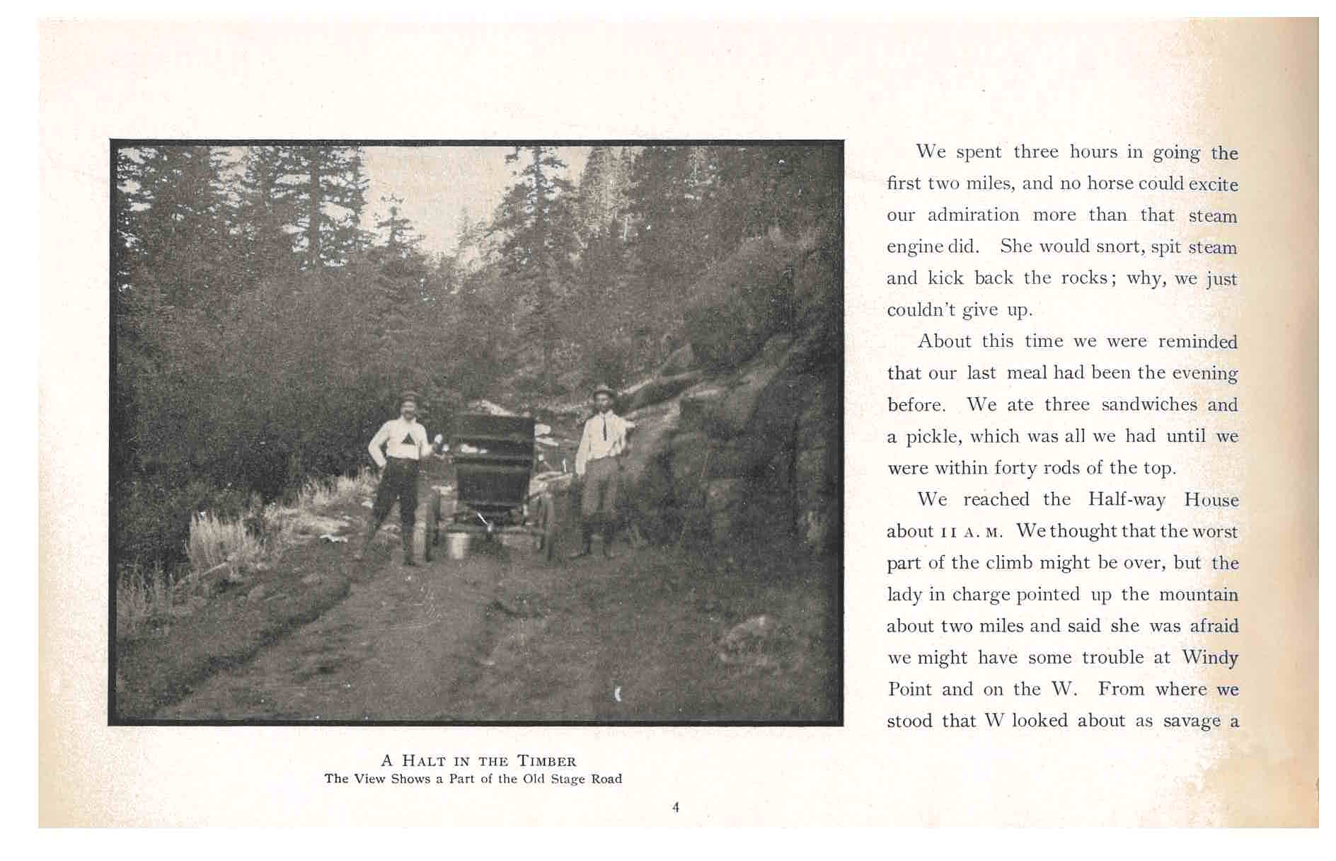 two men on a portion of the "Old Stage Road" with the Locomobile