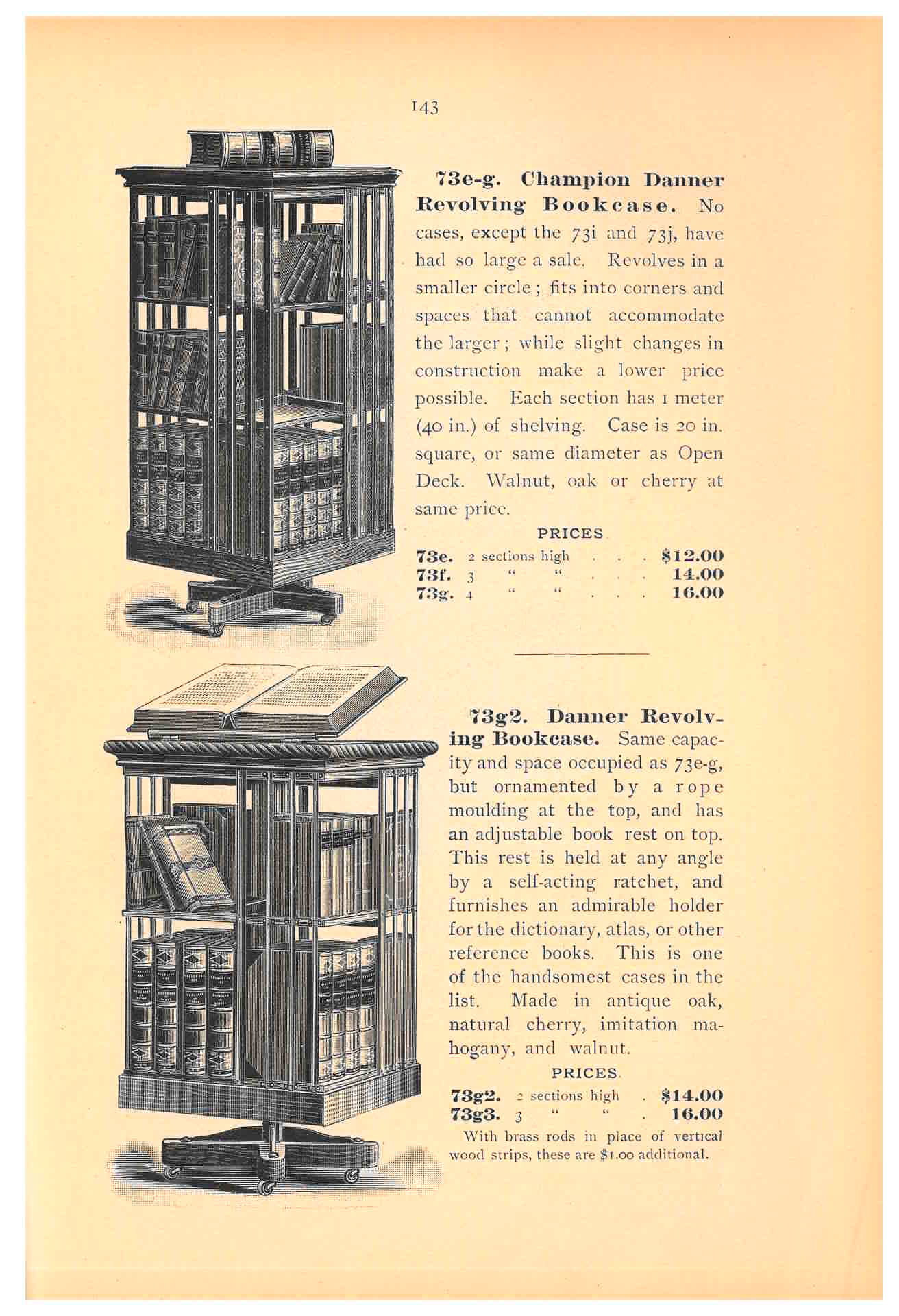 73e-g Champion Danner Revolving Bookcase and 73g2 Danner Revolving Bookcase, each filled with books