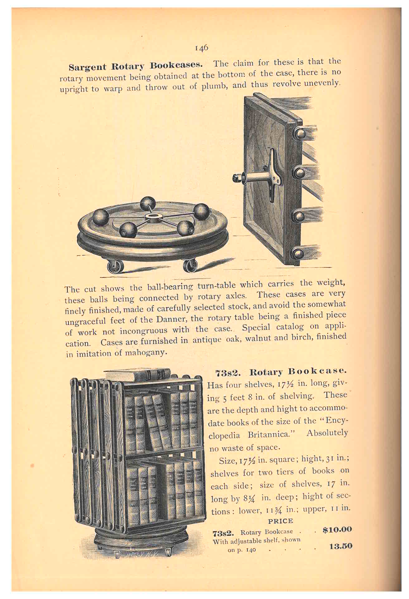 ball-bearing turntable of a Sargent Rotary Bookcase and 73s2 Rotary Bookcase filled with books