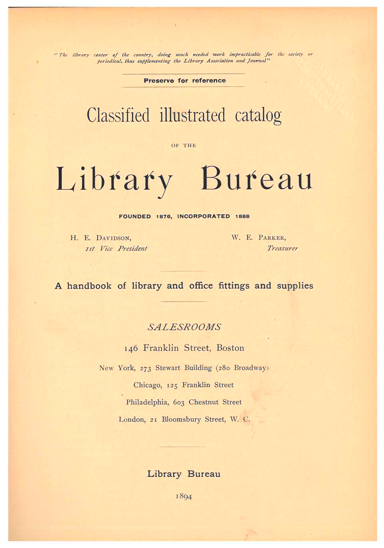 title page of trade catalog