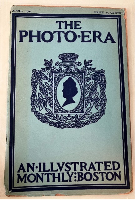Green pamphlet with “The Photo Era An Illustrated Monthly: Boston” on the front; Victorian cameo of lady inside a vase made of vines